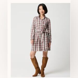 NWT J.Crew Tartan Mini Shirt Plaid Button-Up Belted Ruffle Holiday Dress
